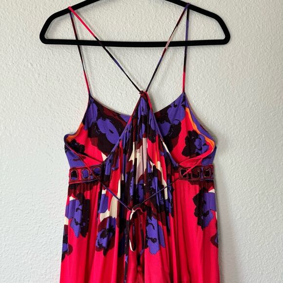 Free People Sweet Lucy Coral Red Print Mini Dress Size Small - Picture 5 of 11